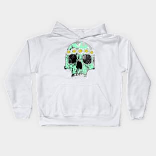 Mint green skull with daisies Kids Hoodie